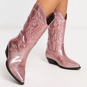 ASOS pink glitter cowgirl boots size 9 US, (7UK).